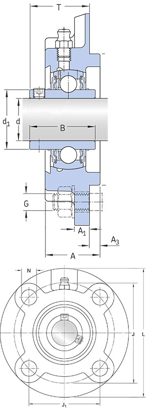 UCFC 208/H Yataklı Rulman Teknik Çizimi